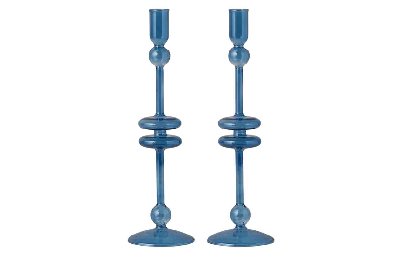 Sapphire Glass Candlestick Pair - Large