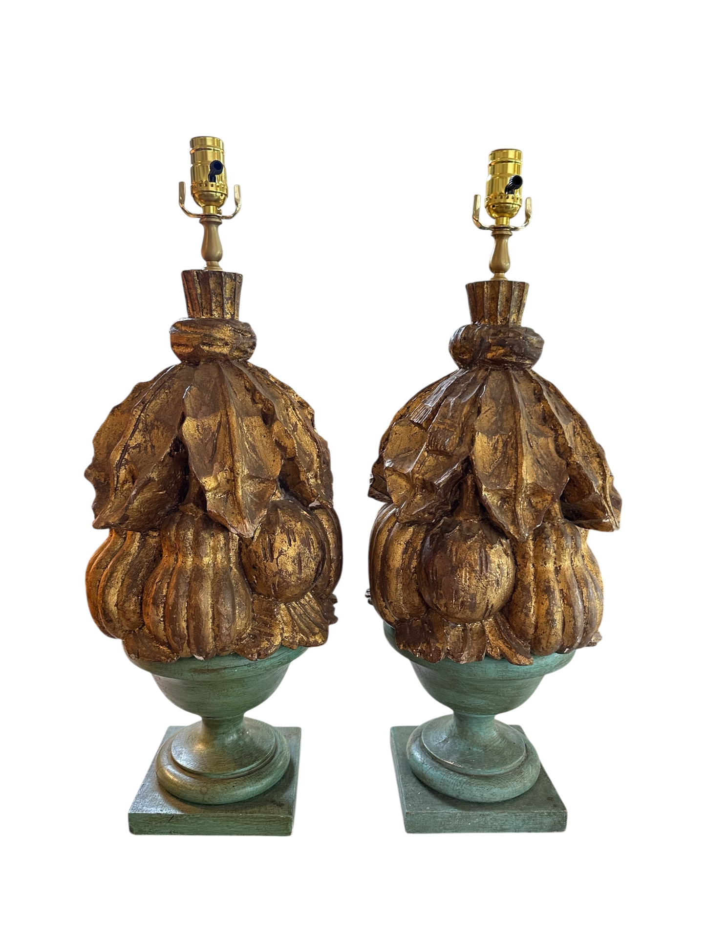 Pair of Italian Gilded Fruit Compote Lamps