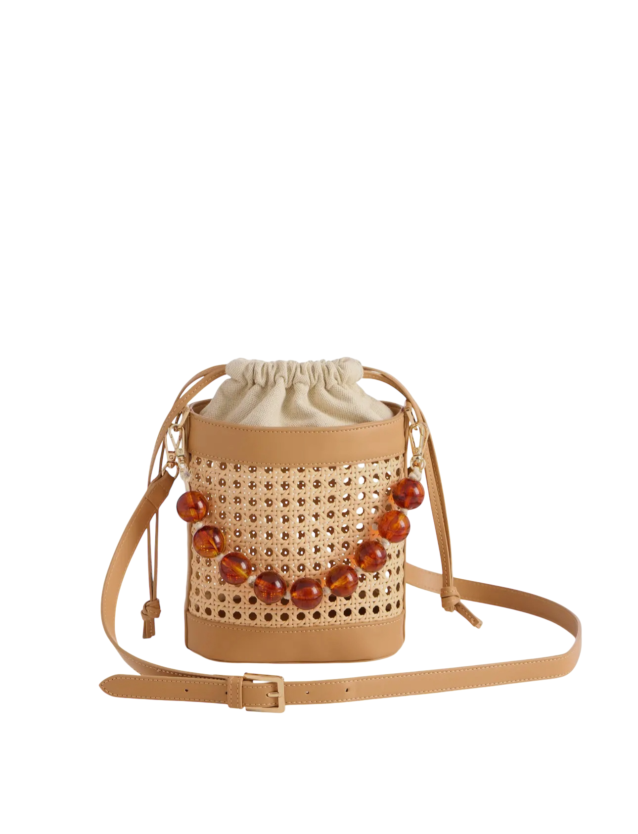 Cane Bucket Bag w/ Tortoise Chain