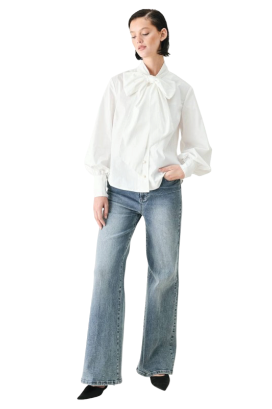 Poplin Tie Front Blouse - Bone