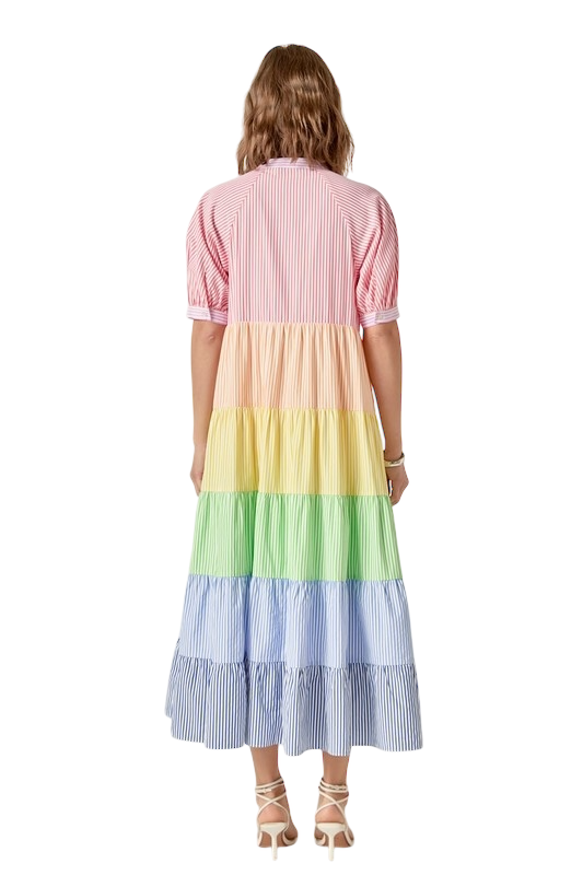 Color Block Striped Midi Dress
