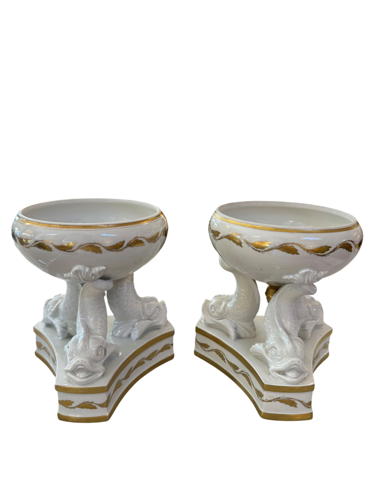 Triple Dolphin Fish Pedestal Compote Pair