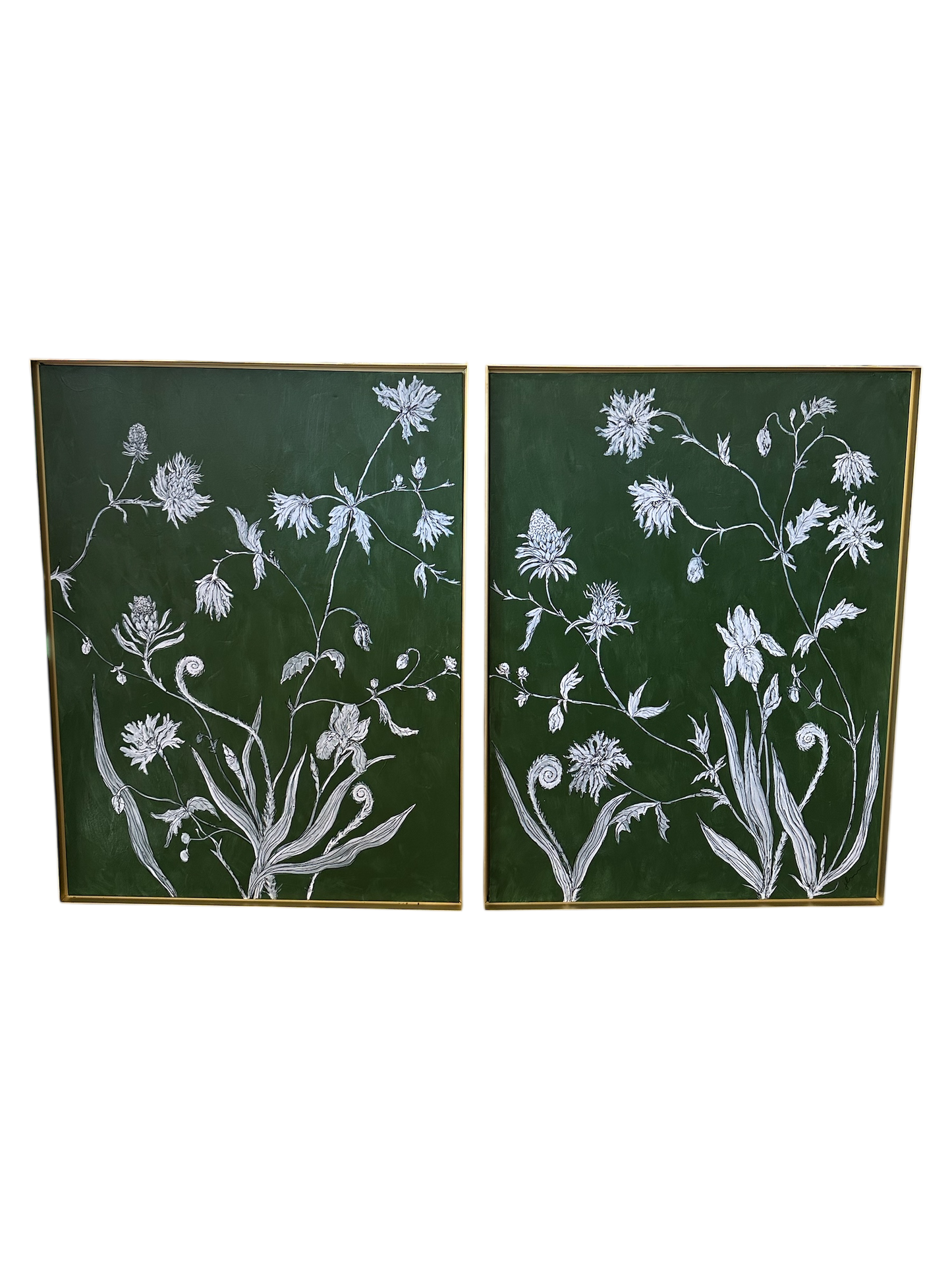 Jenn Leverett Art - Iris and Wild Blooms Reverse Botanical Diptych