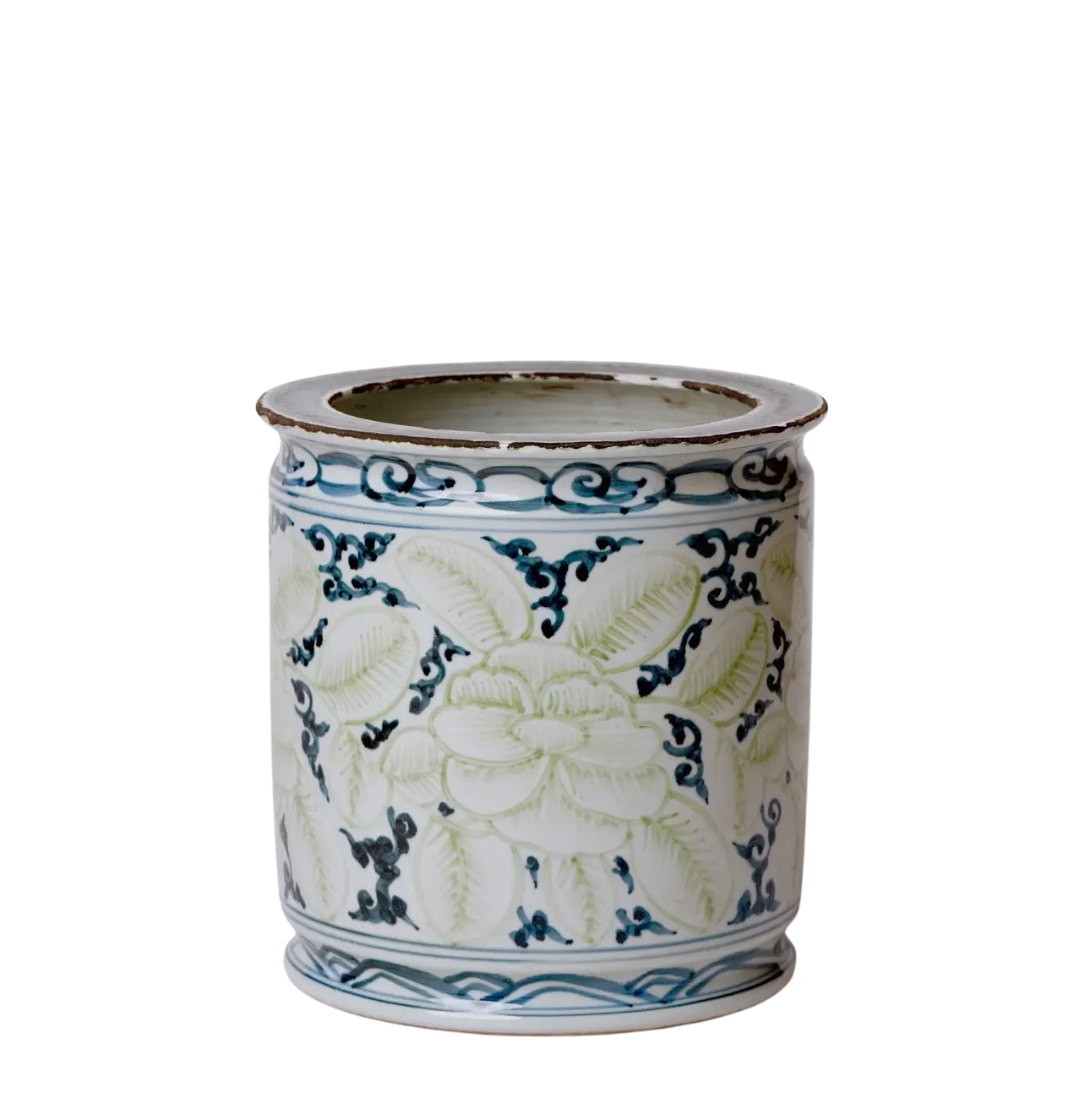 Rustic Blue & Green Floral Cachepot