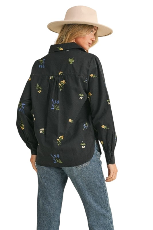 Floral Embroidered Button Down