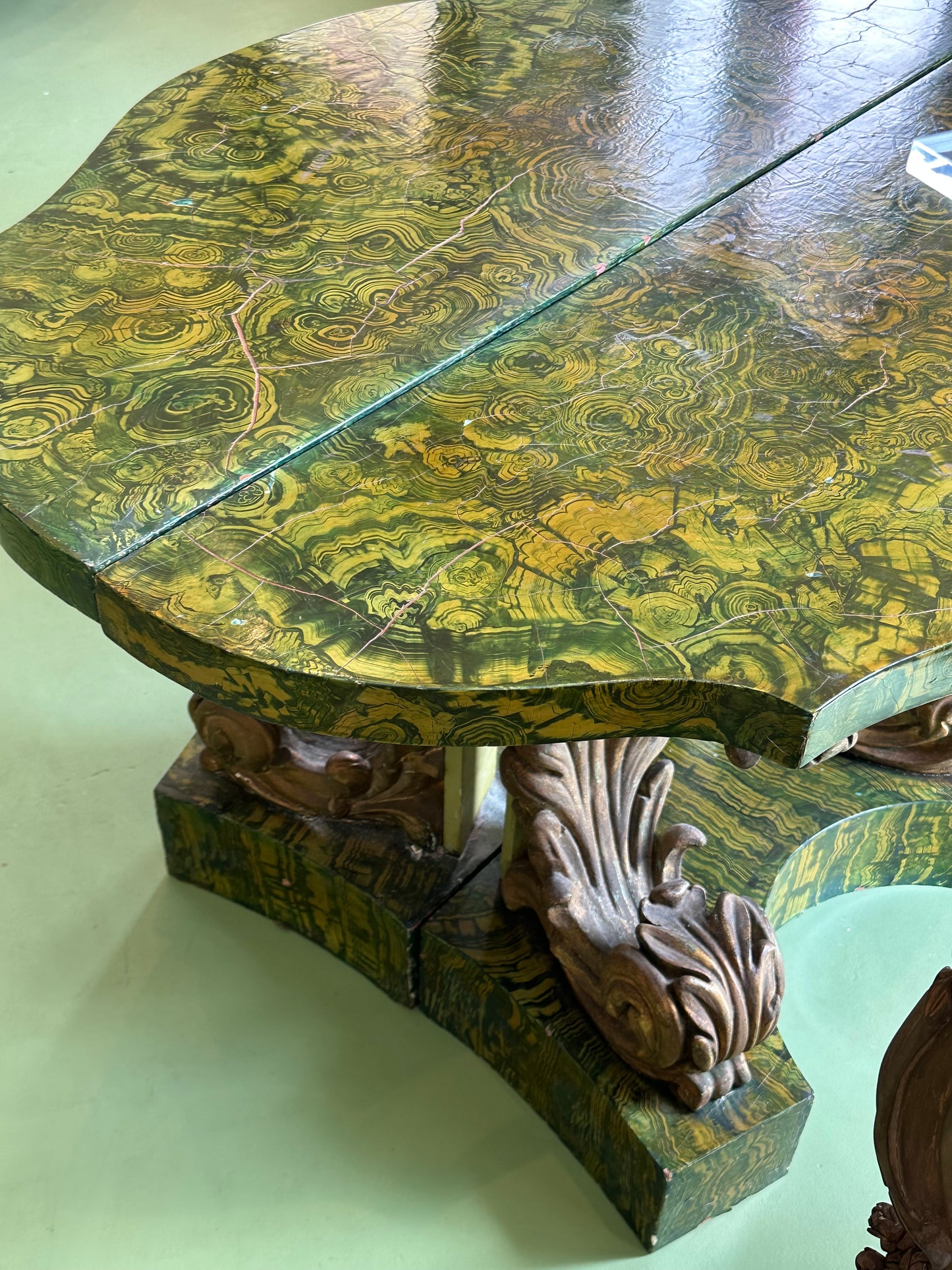 Pair of Faux Malachite Consoles