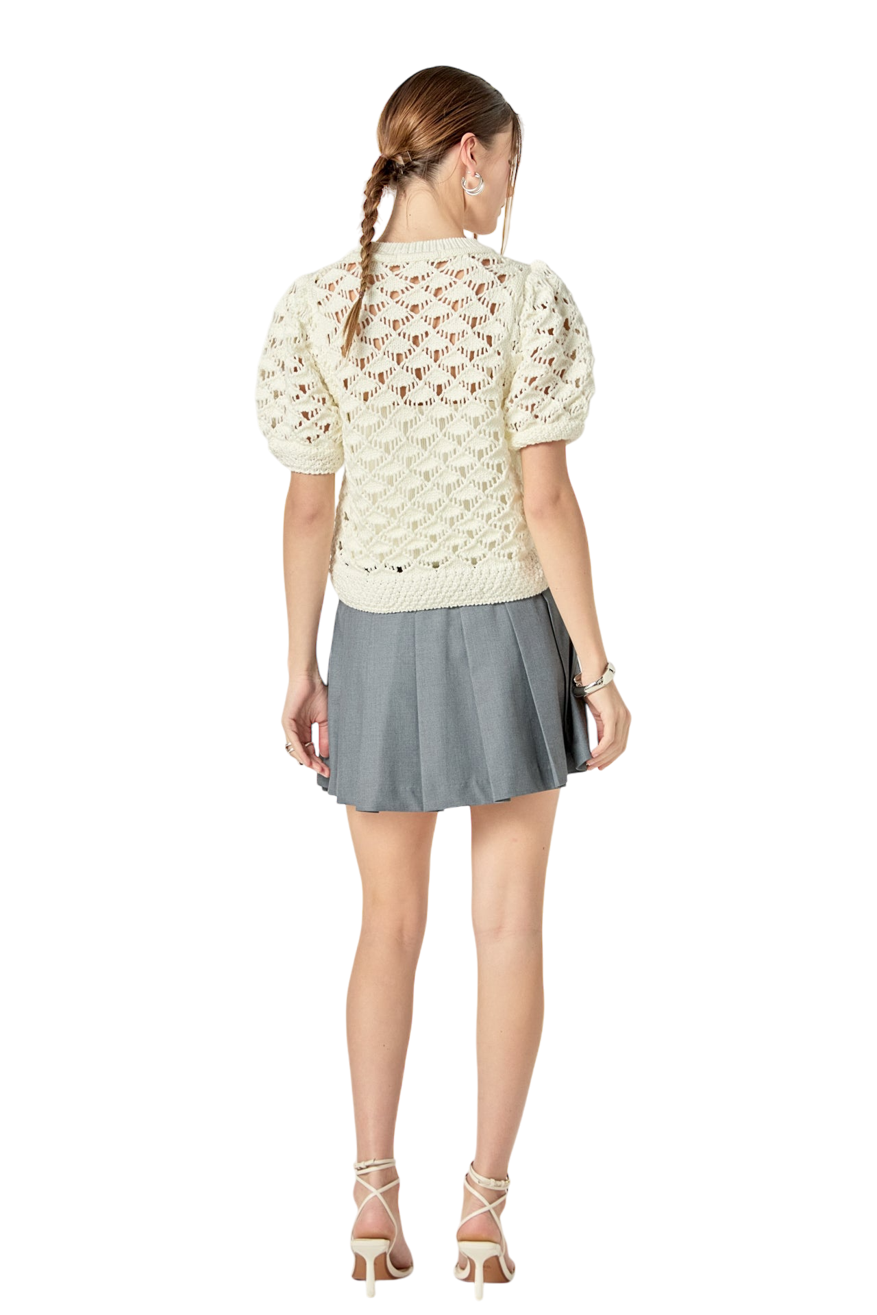 Scallop Puff Sleeve Knit Top