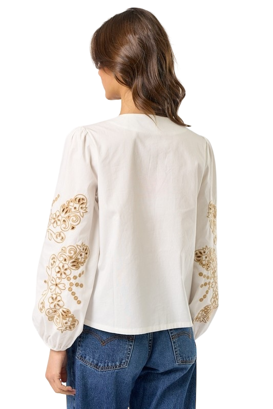 Floral Embroidered Front Tie Top