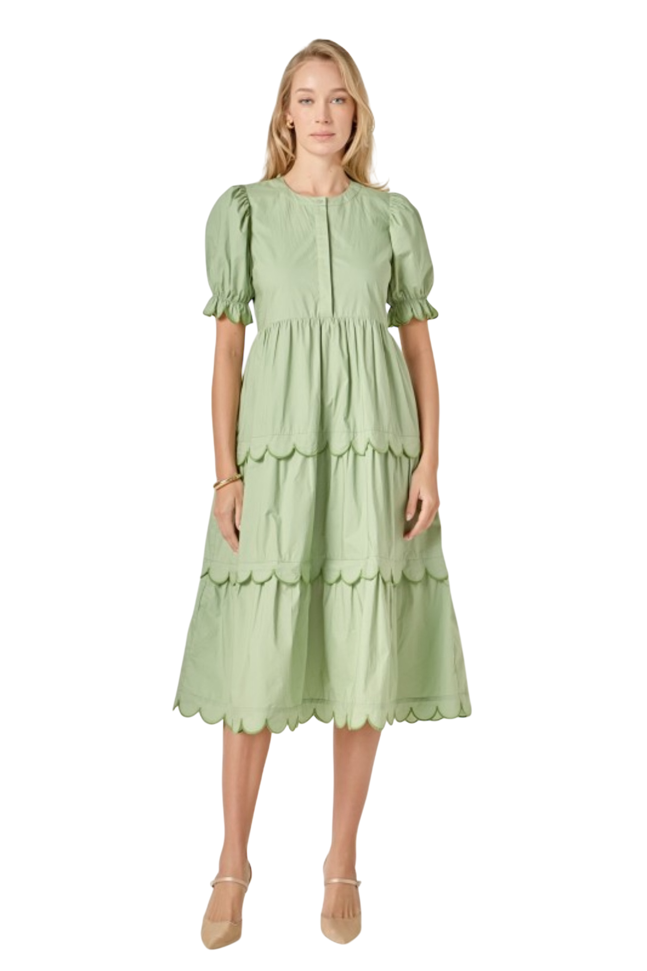 Contrast Scallop Edge Midi in Sage