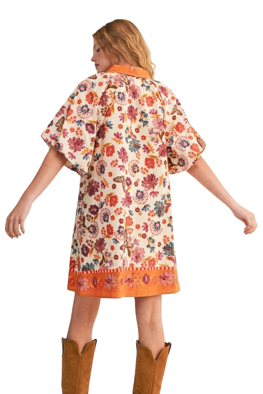 Collared Button Down Floral Mini Dress