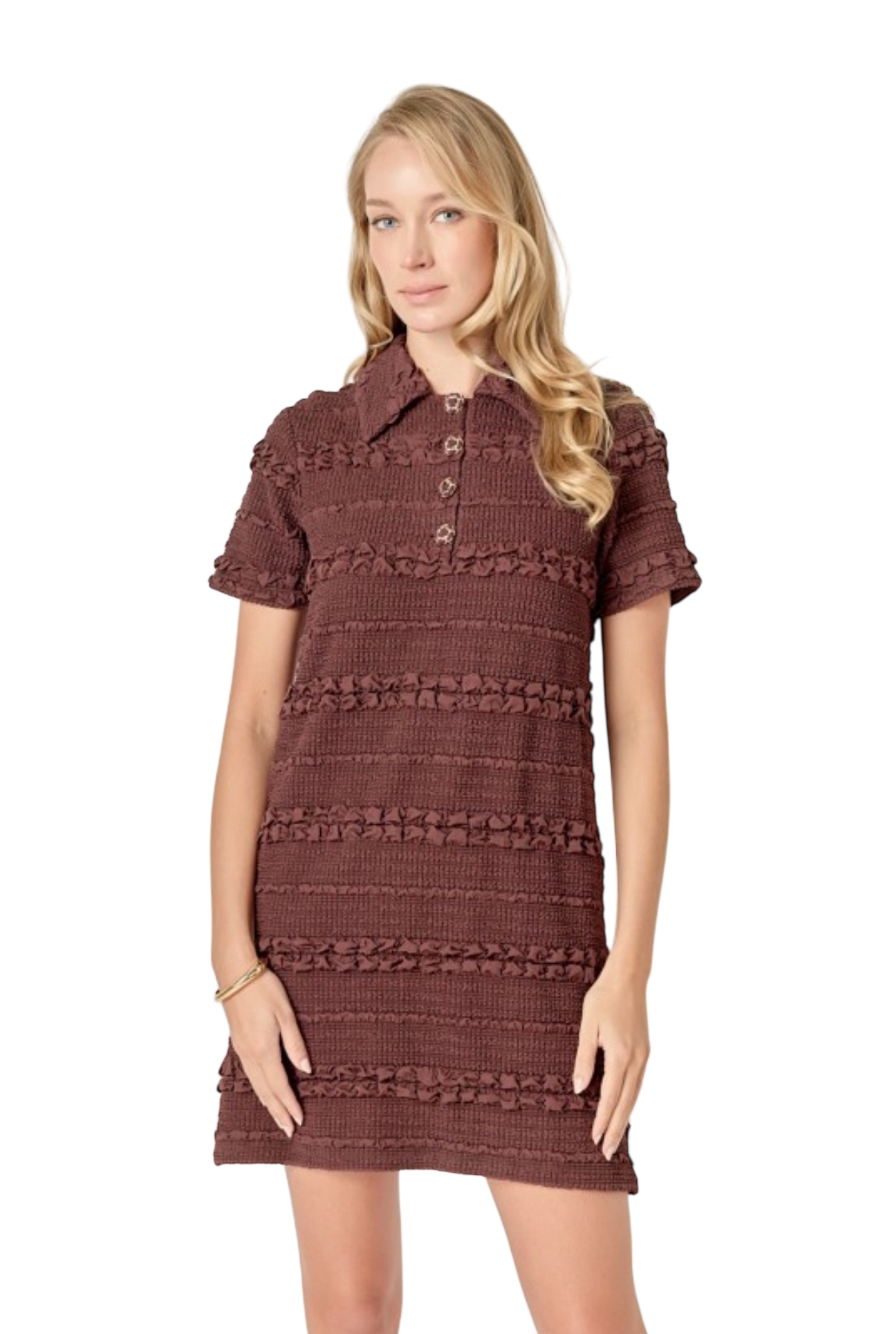 Textured Mini Dress in Chocolate