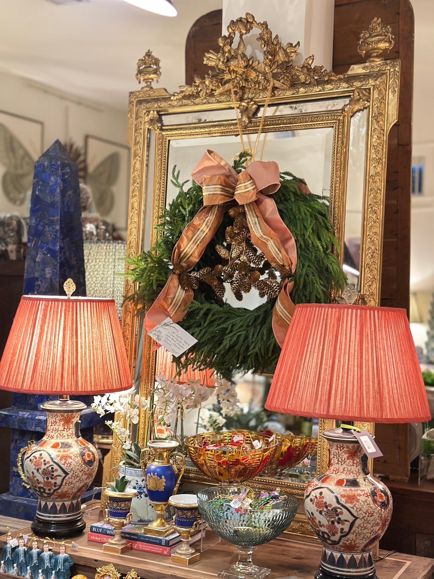 Napoleon III Mirror w/ Floral Wreath & Tocheres