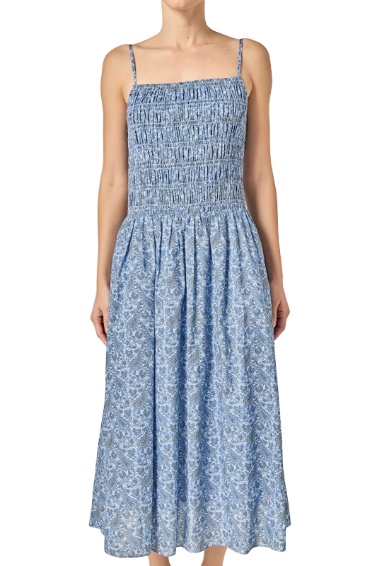 Paisley Print Smocked Midi Dress