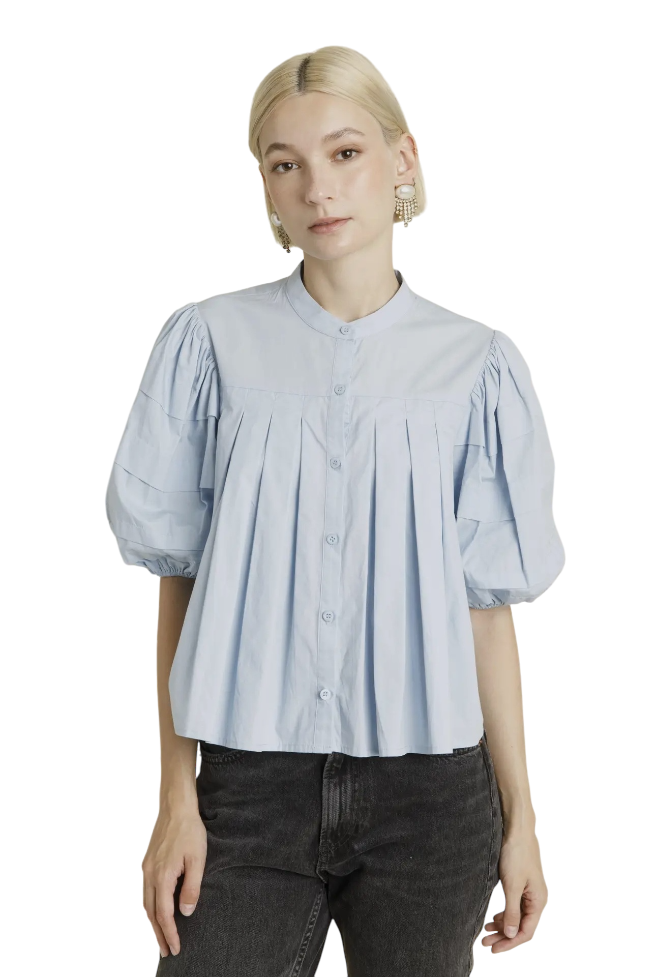 Pintuck Poplin Top in Powder Blue