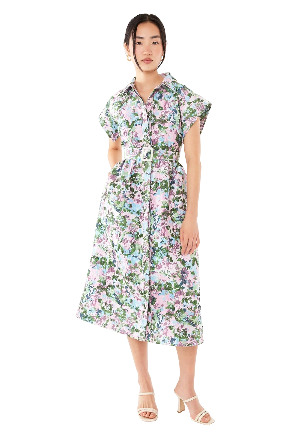 Harper Dress- Pink Abstract Floral Jacquard