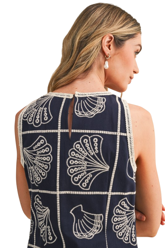 Embroidered Shells A-Line Mini Dress