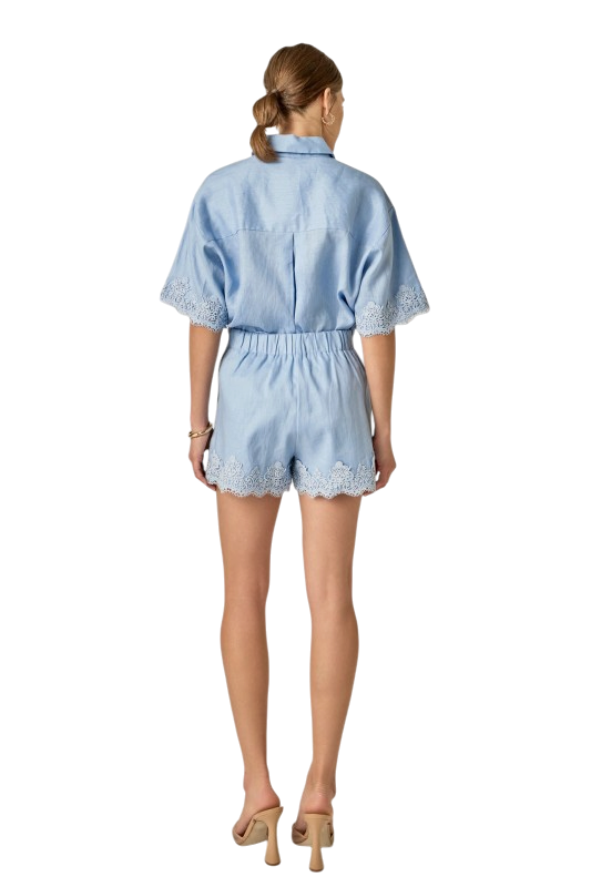 Linen Lace Shirt - Powder Blue