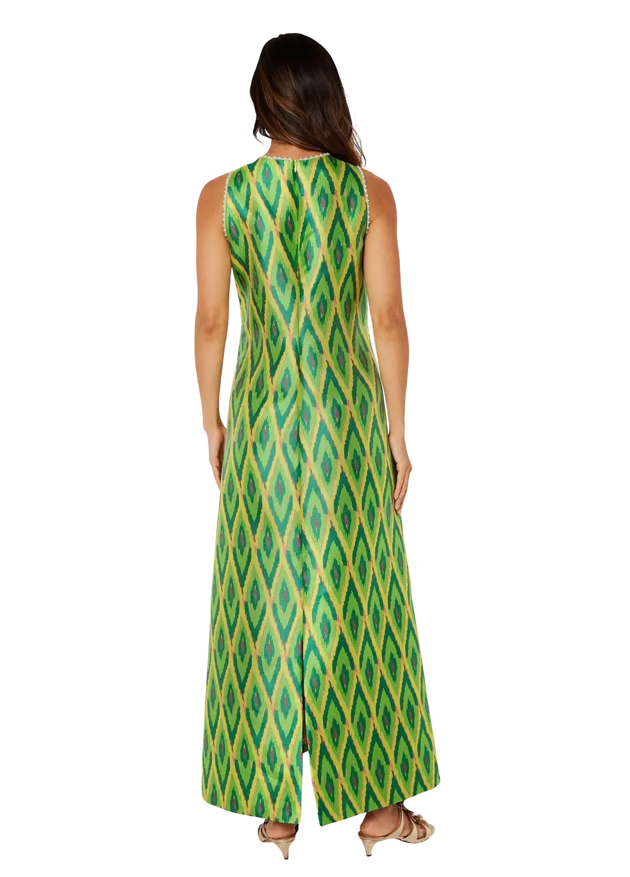 Hannah Dress Lime Ikat Jacquard