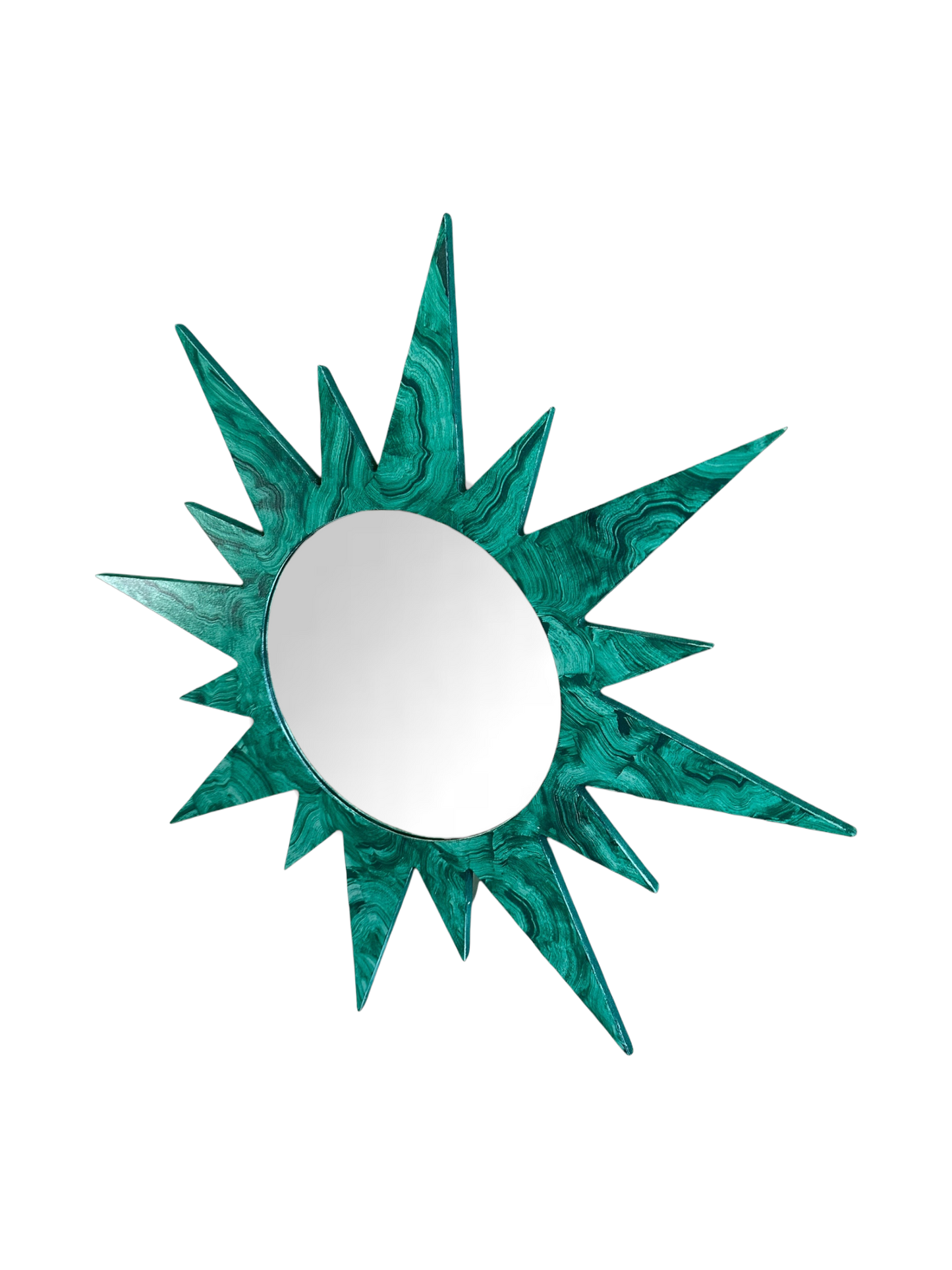 Small Bespoke Hand-Painted Sunburst Mirror in Malachite