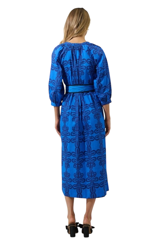 Blue Abstract Split Neck Midi