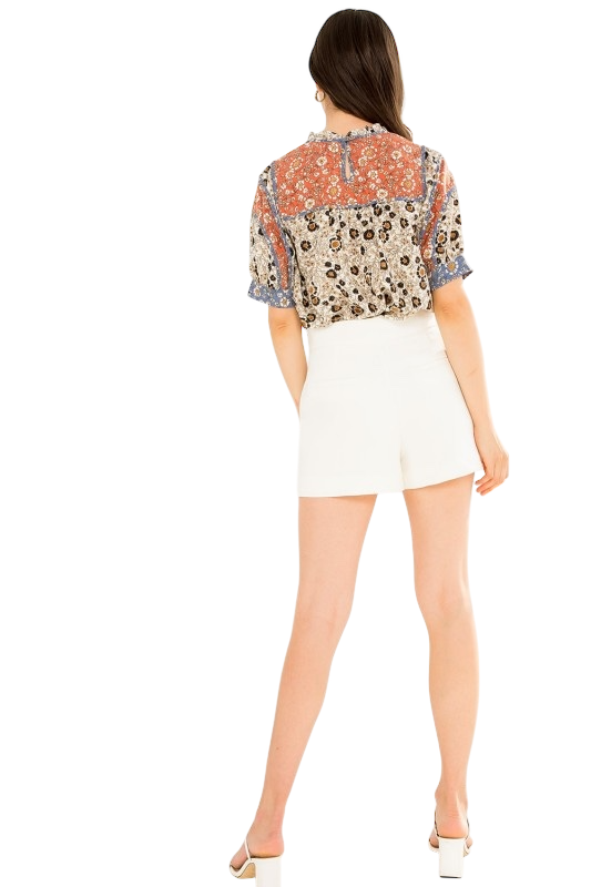 Multi Flower Print Short Sleeve Top