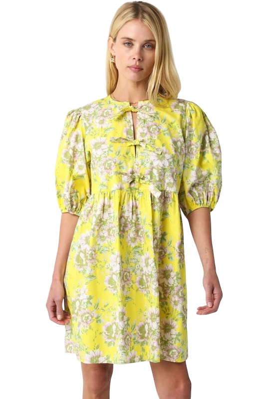 Tie Neck Floral Citron Mini