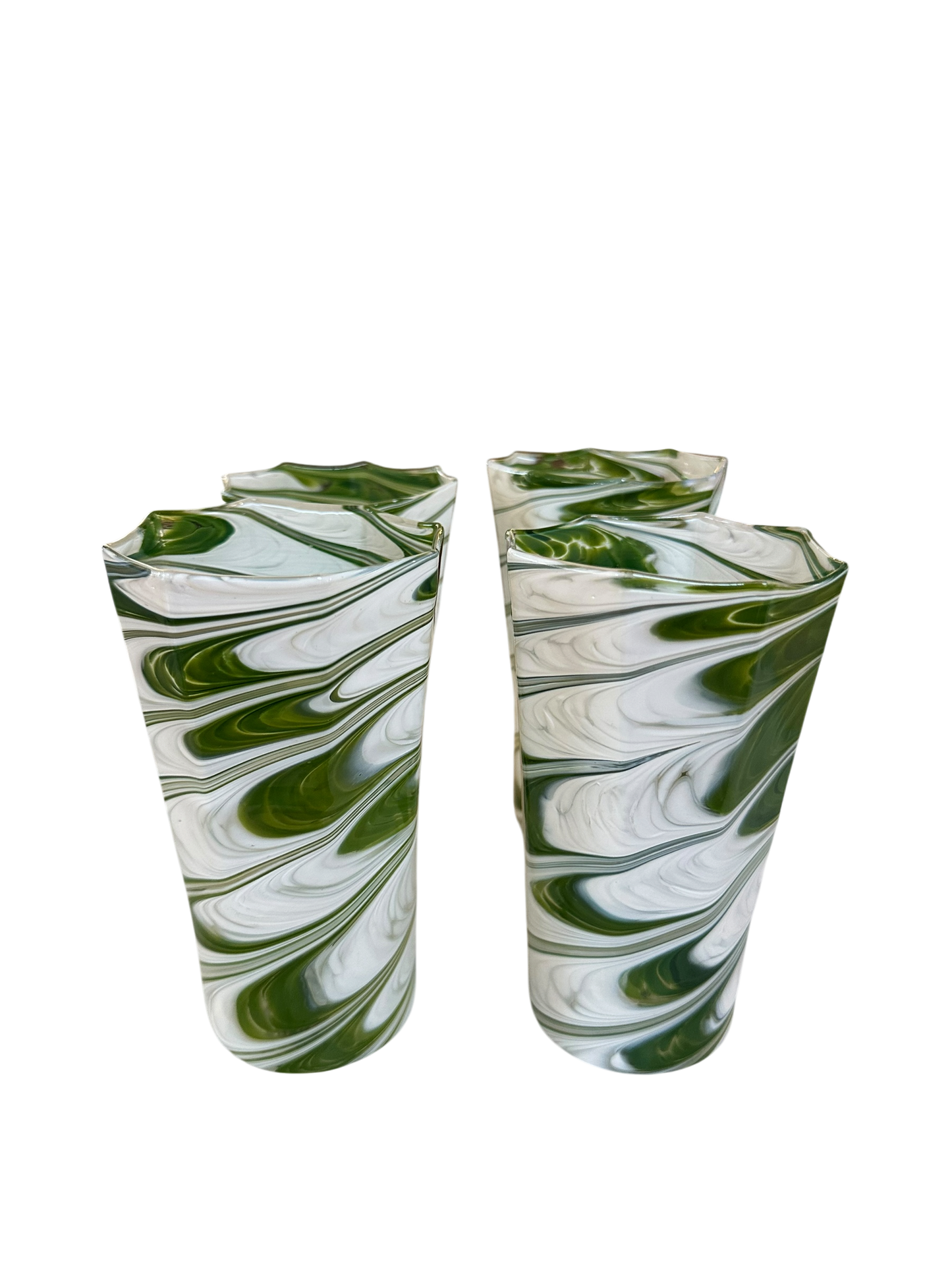 Set of 4 Tall Avocado/White Marbled Octagonal Twist Glasses