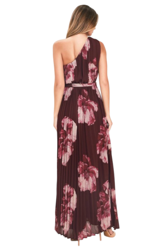 Burgundy Floral Pleated Maxi