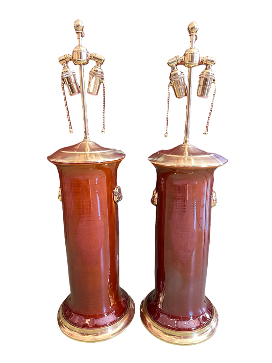 Patricia Large Lamp with Lions in Amber