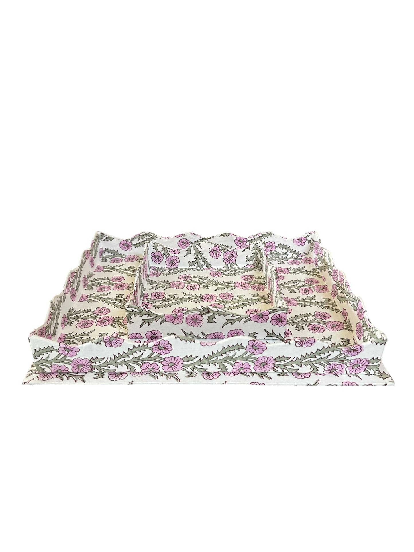 Forget-Me-Not Scalloped Blockprint Tray Set