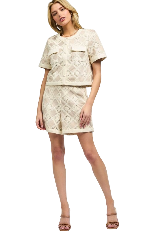 Diamond Lace Crop Jacket + Shorts