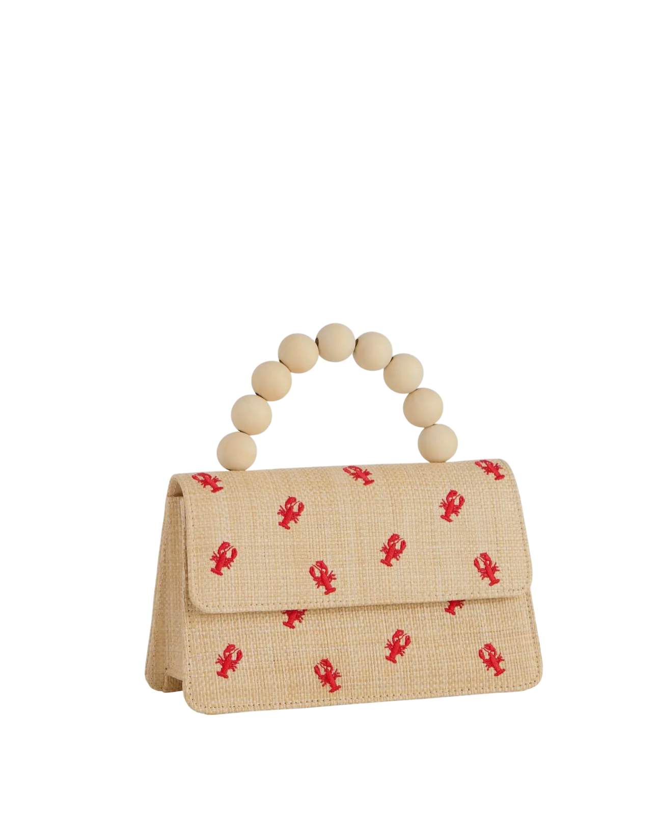 Lobster Embroidered Raffia Tote