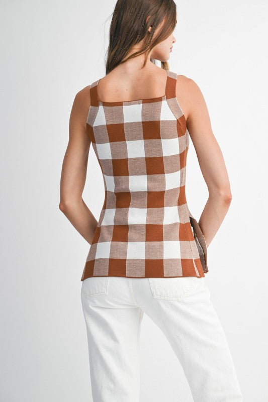 Gingham Plaid Knit Top