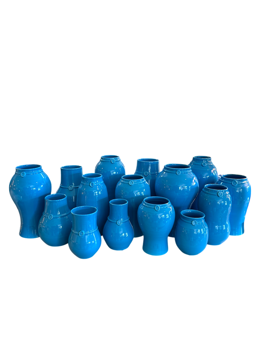 Nicholas Newcomb Banded Vases in Opaline Blue