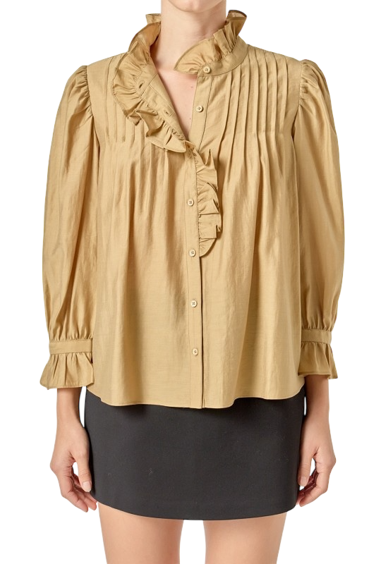 Ruffle Detailed Blouse in Olive