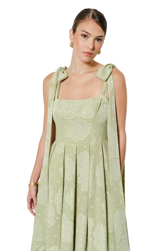 Tie Shoulder Floral Jacquard Maxi Dress