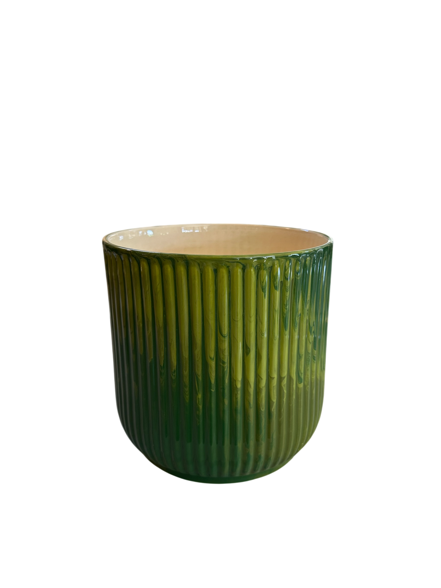 Fluted Cache Pot in Green Geode