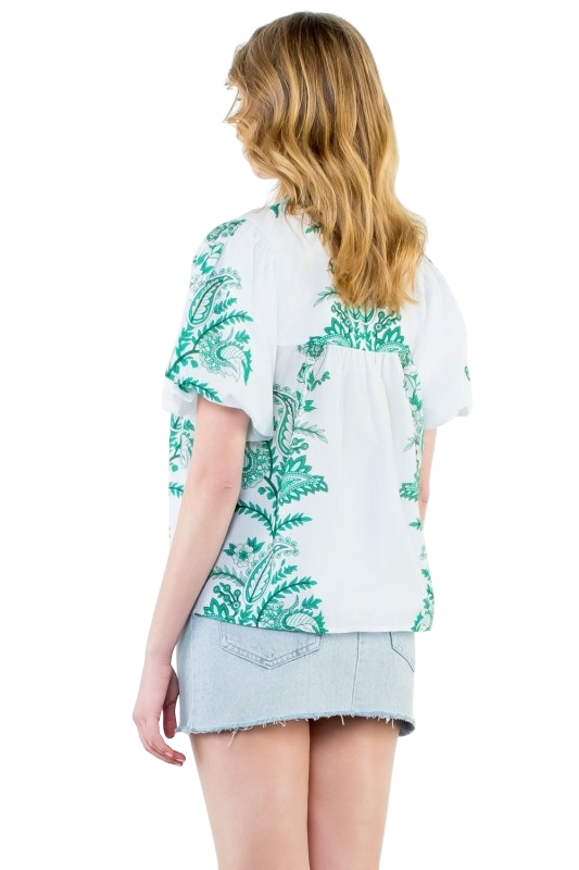 Tassel Tie Green Leaves Top