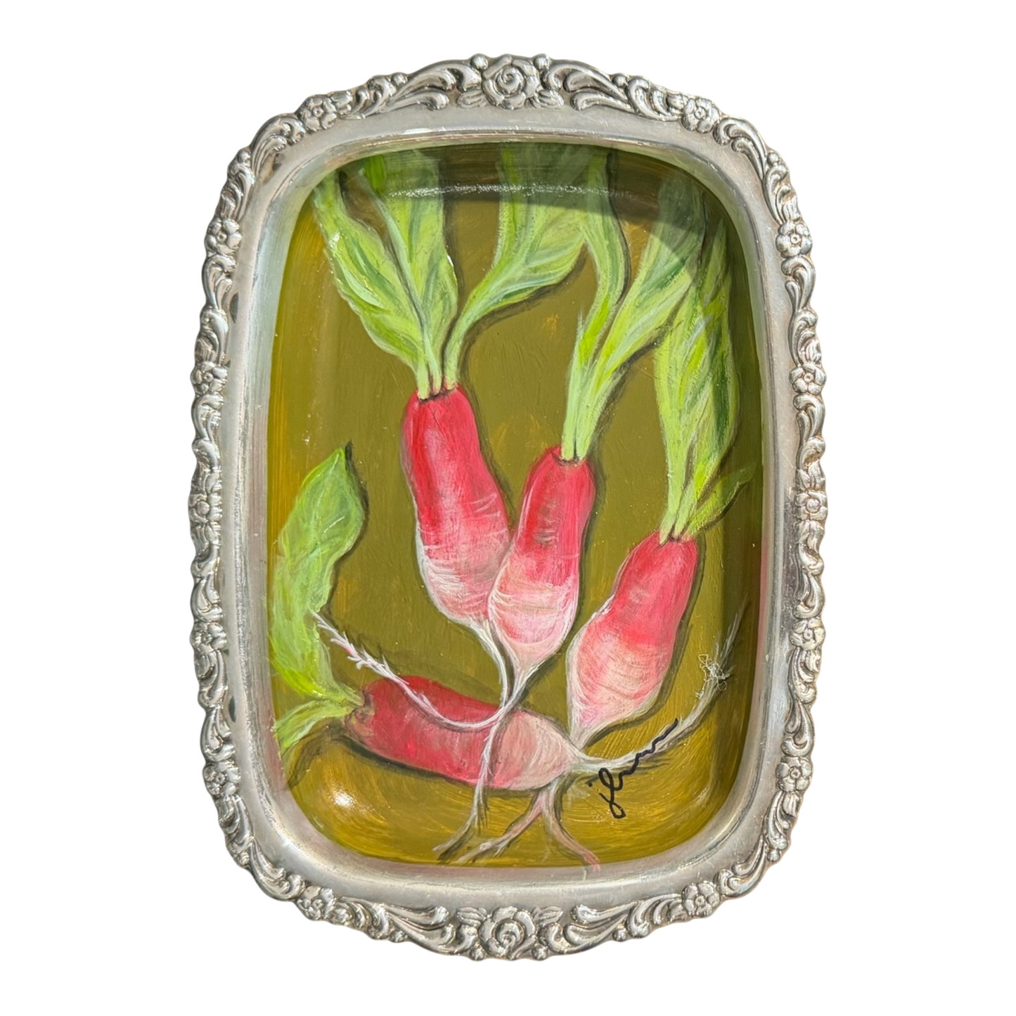 Jenn Leverett Art - Radishes on Rectangular Silver