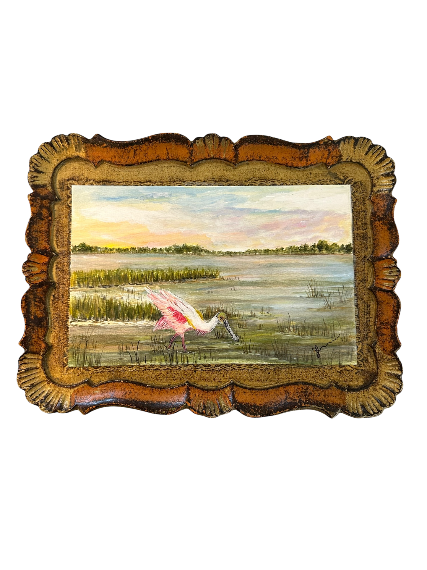Jenn Leverett Art - Spoonbill on Rectangular Florentine