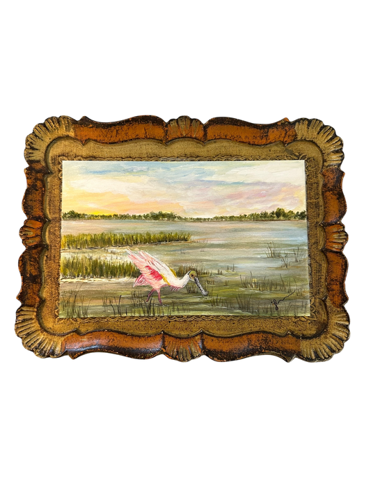 Jenn Leverett Art - Spoonbill on Rectangular Florentine