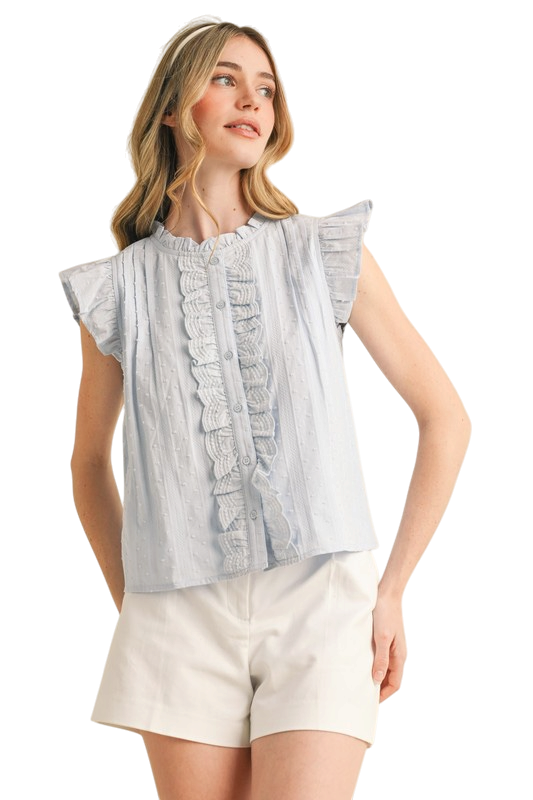 Ruffle Trim Button Down
