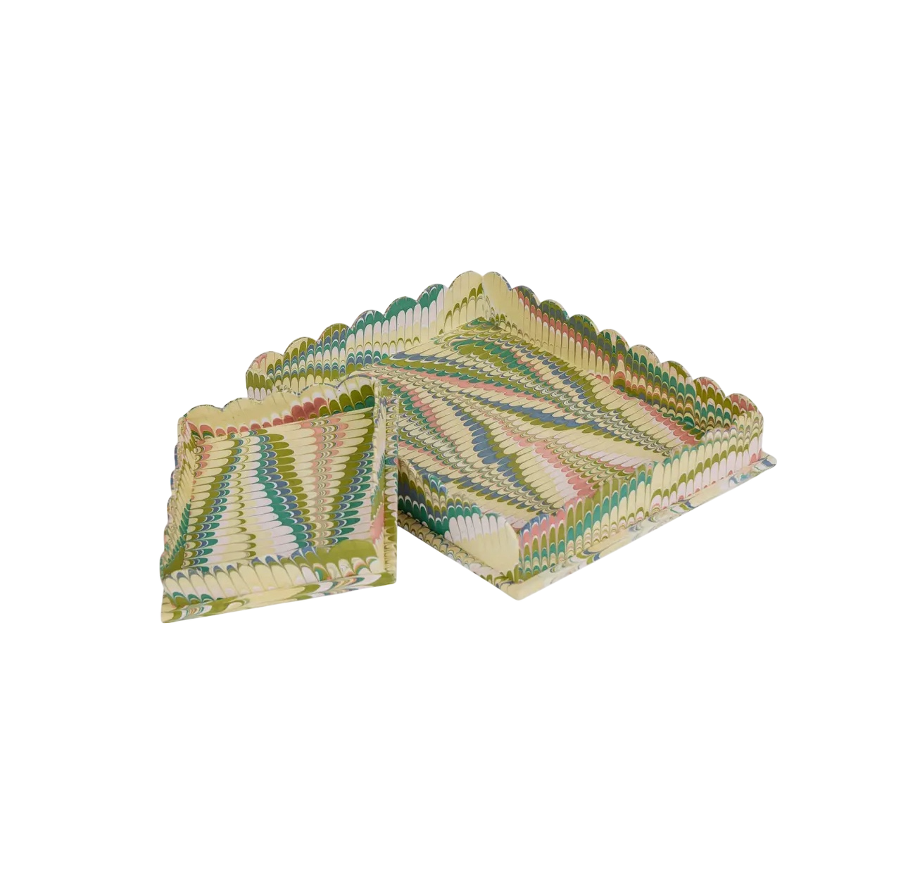 Marbled Scalloped Tray Set - Moss Mountain