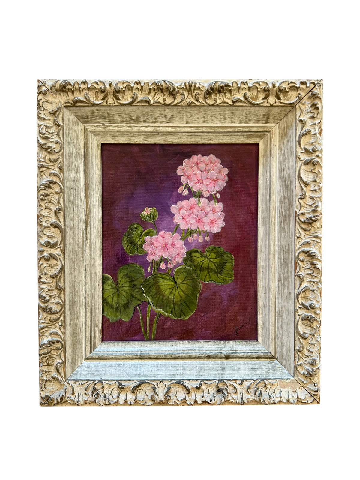 Jenn Leverett Art - Geranium in Vintage Frame