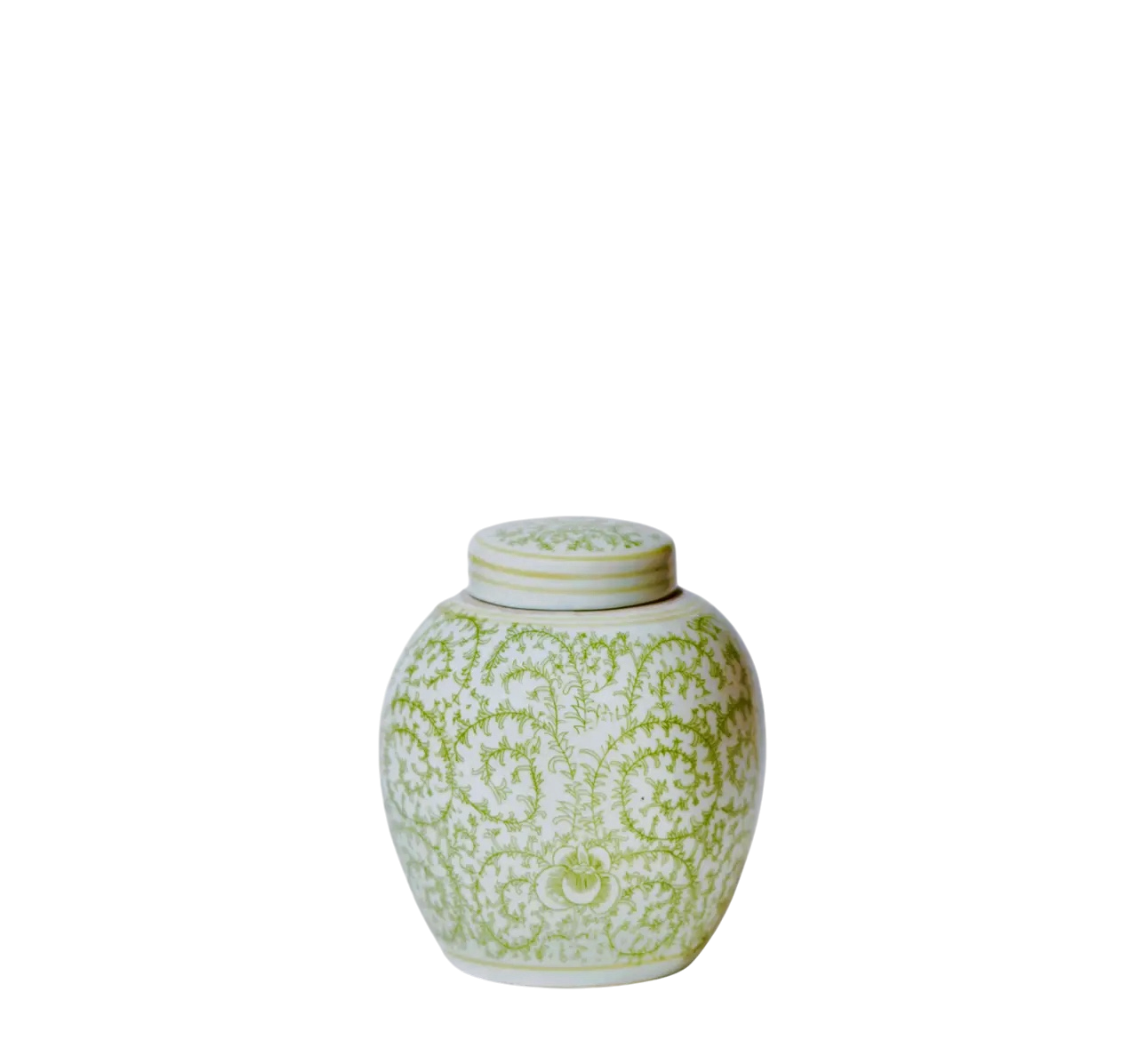 Green & White Scrolling Peony Round Jar