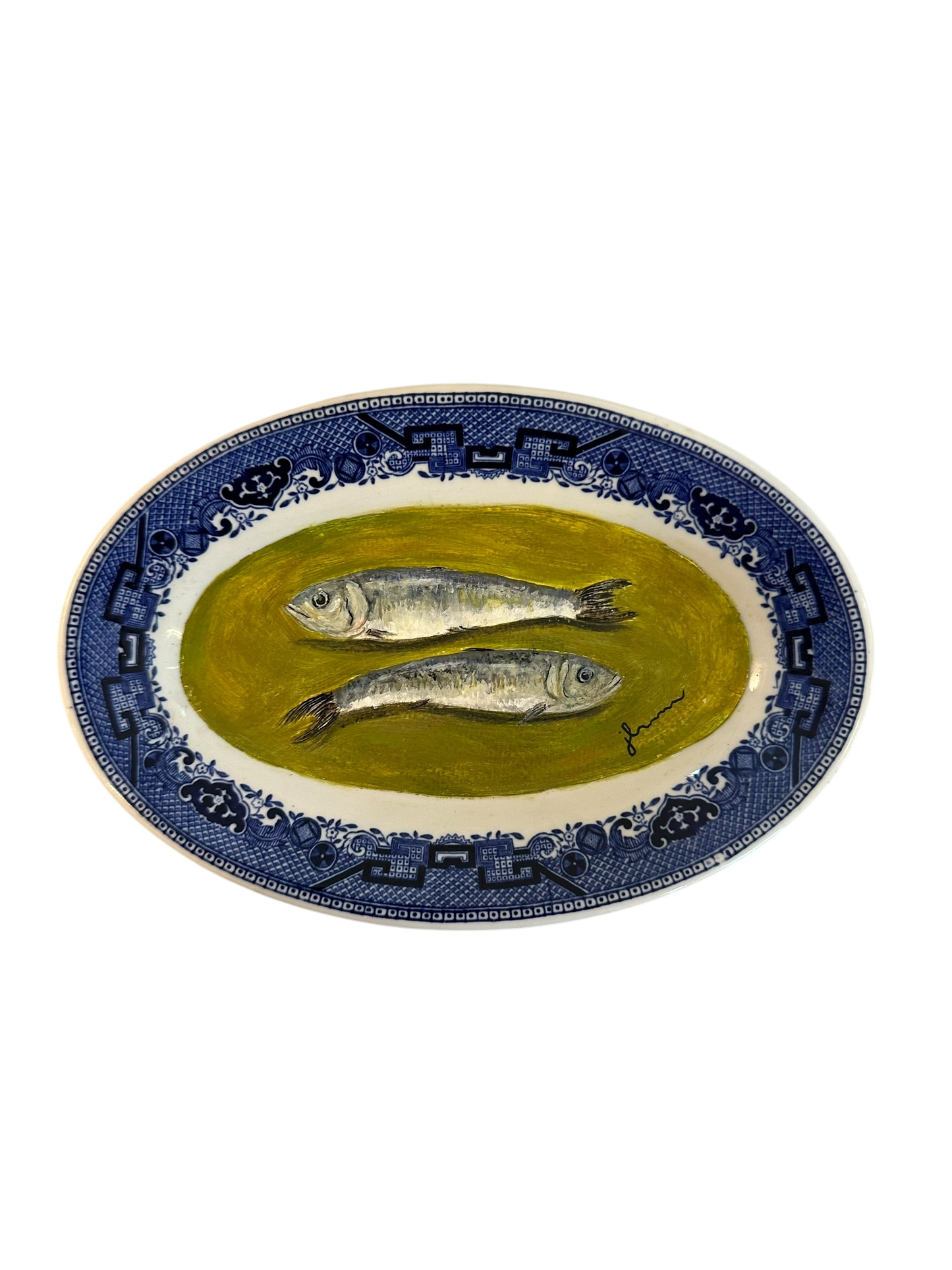 Jenn Leverett Art - Oval Sardines on Blue Willow