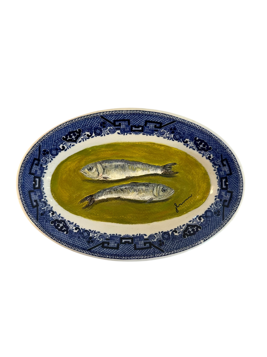 Jenn Leverett Art - Oval Sardines on Blue Willow