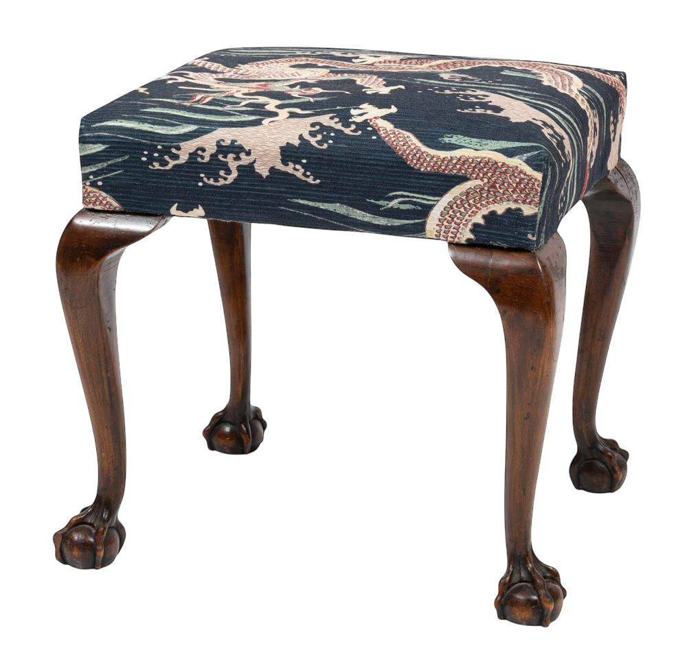 Queen Anne-Style Carved Walnut Stool