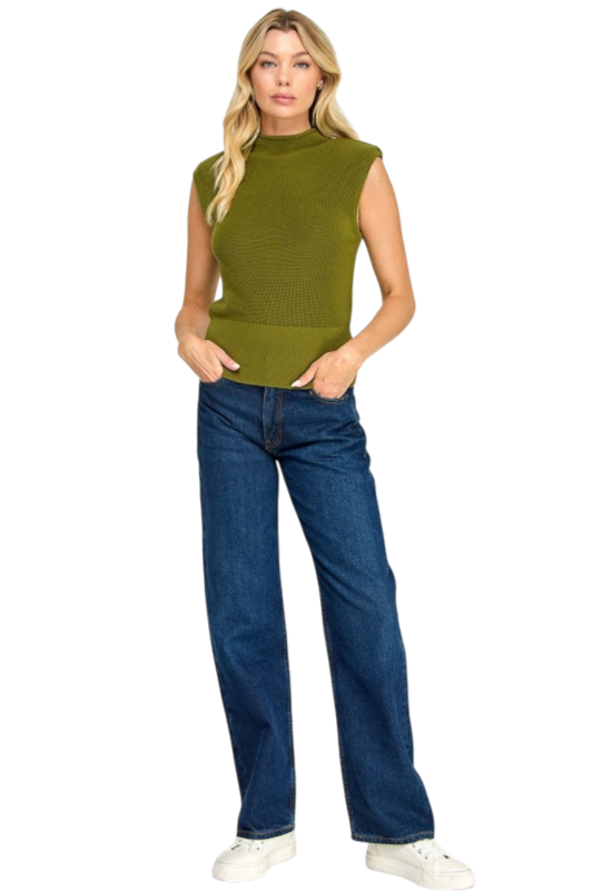 Mock Neck Sleeveless Sweater - Olive