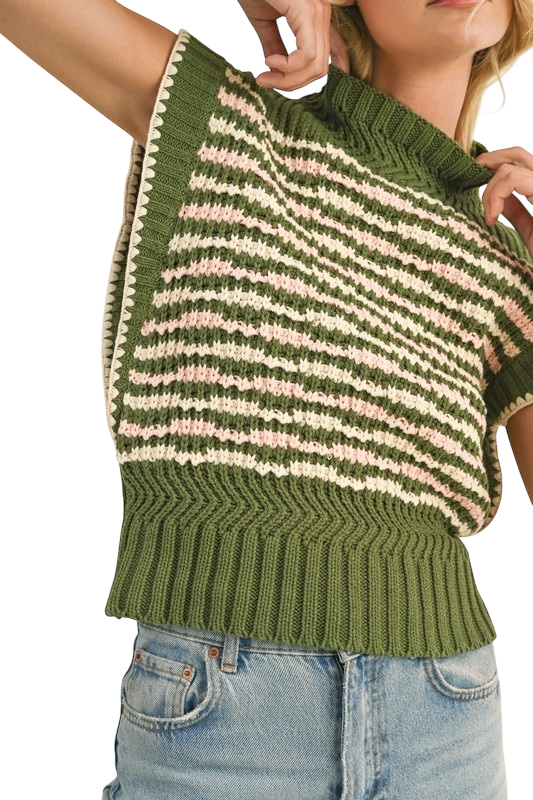 Contrast Stitch Mock Neck Sweater Vest